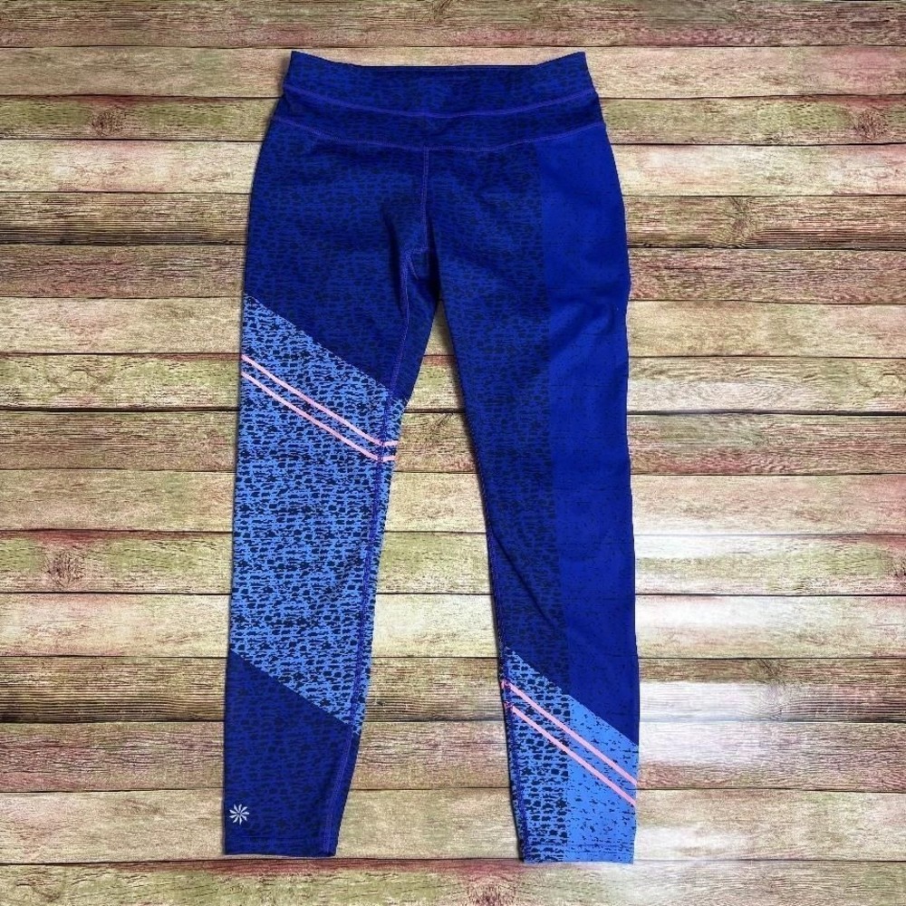 Athleta Asym Camo Sonar blue leggings with pink accents. size small Item 464